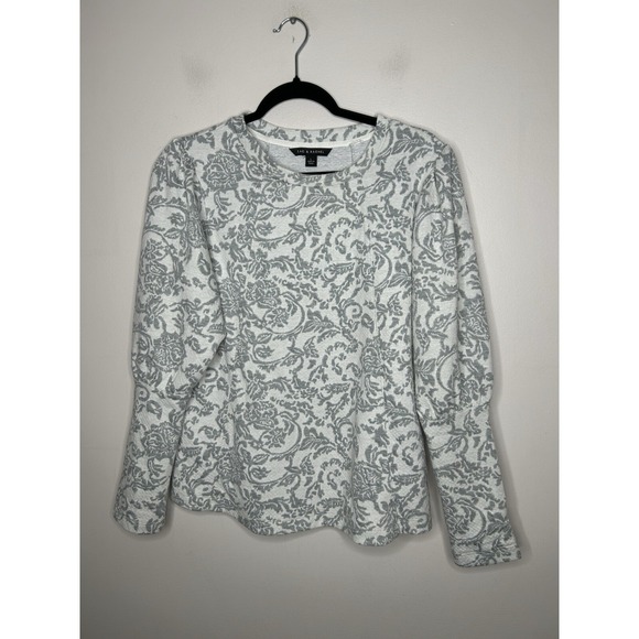 Zac & Rachel Sweatshirt Women's Gray Floral Long Sleeve Crew Neck Size Large - Picture 2 of 11